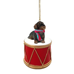 Wirehaired Dachshund Dog on Drum Christmas Ornament – Hand-Painted