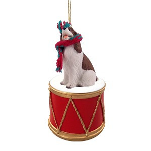 Liver & White Springer Spaniel Dog on Drum Christmas Ornament – Hand-Painted