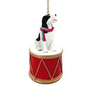 Black & White Springer Spaniel Dog on Drum Christmas Ornament – Hand-Painted