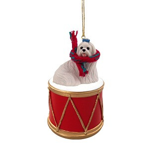 White Maltese Dog on Drum Christmas Ornament – Hand-Painted