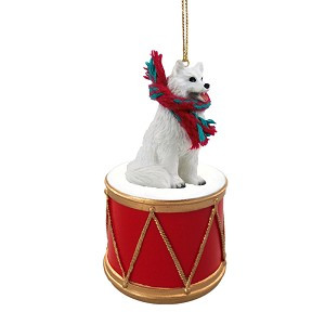 Samoyed Dog on Drum Christmas Tree Ornament – Hand-Painted