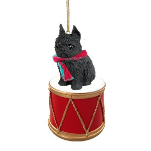 Black Brussels Griffon Dog on Drum Christmas Ornament – Hand-Painted