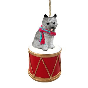 Gray Cairn Terrier Dog on Drum Christmas Ornament – Hand-Painted