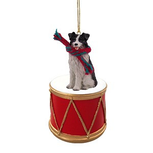 Red Drum Border Collie Dog on Drum Christmas Ornament – Hand-Painted