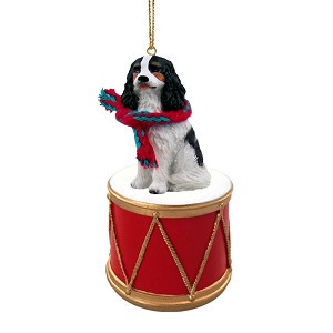 Black & White Cavalier King Charles Spaniel Dog on Drum Christmas Ornament – Hand-Painted