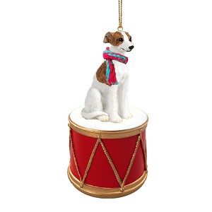 Brindle & White Whippet Dog on Drum Christmas Ornament – Hand-Painted