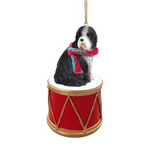 Bearded Collie Dog on Drum Christmas Ornament – Hand-Painted
