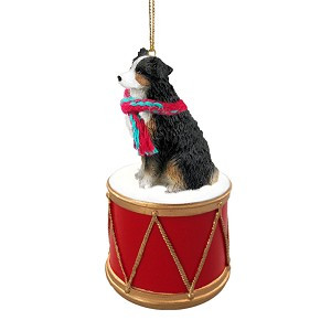 Tricolor with docked tail Australian Shepherd Dog on Drum Christmas Ornament – Hand-Painted
