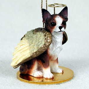 Brindle & White Chihuahua Dog Angel Hanging Ornament – Hand-Painted Resin