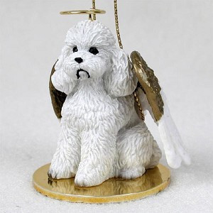 White Sport Cut Poodle Dog Angel Christmas Ornament – Hand-Painted Resin