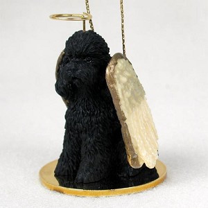 Black Sport Cut Poodle Dog Angel Hanging Ornament – Hand-Painted Resin