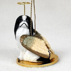Black & White Japanese Chin Dog Angel Hanging Ornament – Hand-Painted Resin