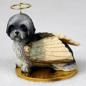 Gray Sport Cut Lhasa Apso Dog Angel Hanging Ornament – Hand-Painted Resin