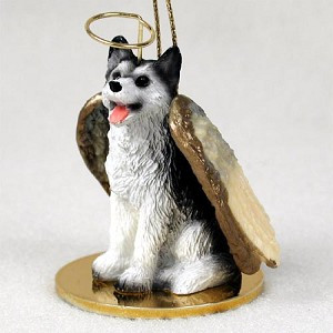 Black & White Brown Eyes Husky Dog Angel Hanging Ornament – Hand-Painted Resin