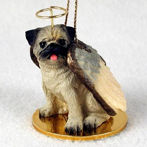 Fawn Pug Dog Angel Hanging Ornament – Hand-Painted Resin