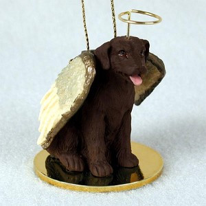 Chocolate Labrador Retriever Dog Angel Hanging Ornament – Hand-Painted Resin