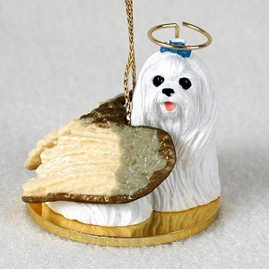 Maltese Dog Angel Hanging Ornament – Hand-Painted Resin