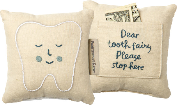 Blue Tooth Fairy Please Stop Here Decorative Cotton Throw Pillow With Pocket 5x5 from Primitives by Kathy