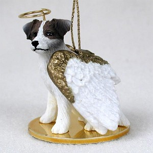 Brown & White Rough Coat Jack Russell Terrier Dog Angel Hanging Ornament – Hand-Painted Resin
