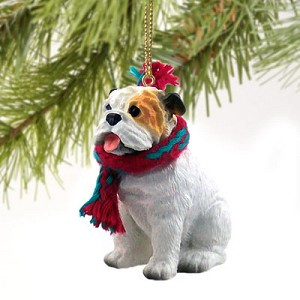 White Bulldog Christmas Tree Ornament – Hand-Painted – Conversation Concepts