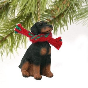 Black Uncropped Ears Doberman Pinscher Dog Hanging Ornament – Hand-Painted