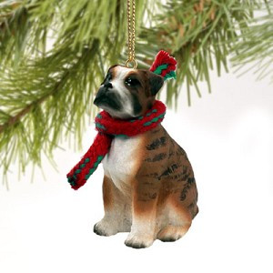 Brindle Uncropped Ears Boxer Dog Christmas Ornament – Hand-Painted