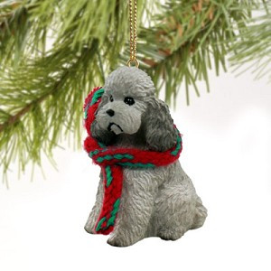 Gray Sport Cut Poodle Dog Christmas Ornament – Hand-Painted