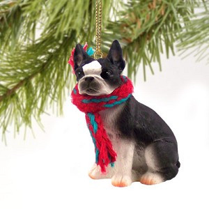 Boston Terrier Dog Christmas Tree Ornament – Hand-Painted
