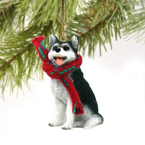 Black & White Brown Eyes Husky Dog Christmas Ornament – Hand-Painted