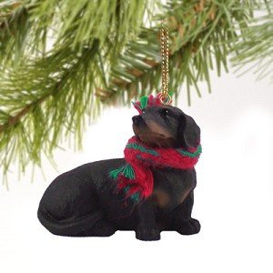 Black Dachshund Dog Christmas Tree Ornament – Hand-Painted