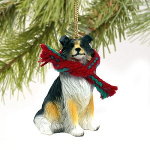Tricolor Collie Dog Christmas Tree Ornament – Hand-Painted