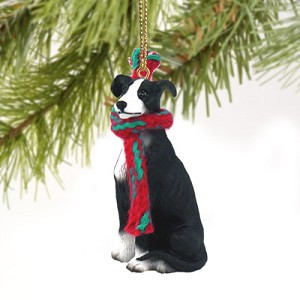 Black & White Greyhound Dog Christmas Ornament – Hand-Painted