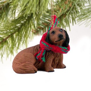 Longhaired Red Dachshund Dog Christmas Ornament – Hand-Painted