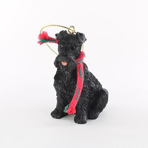 Black with Uncropped Ears Schnauzer Dog Christmas Ornament – Hand-Painted Stone Resin