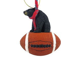 Black Bear on Football Christmas Ornament – Hand-Painted Stone Resin