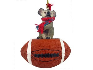 Koala on Football Christmas Ornament – Hand-Painted Stone Resin