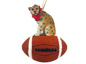 Leopard on Football Christmas Ornament – Hand-Painted Stone Resin