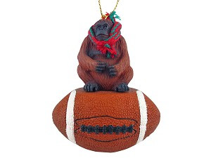 Football Orangutan on Football Christmas Ornament – Hand-Painted Stone Resin
