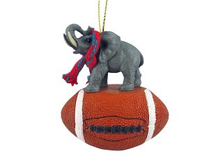 Elephant on Football Christmas Ornament – Hand-Painted Stone Resin