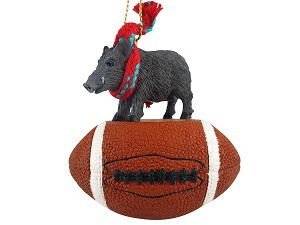 Razorback Hog on Football Christmas Ornament – Hand-Painted Stone Resin