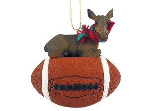 Moose on Football Christmas Ornament – Hand-Painted Stone Resin