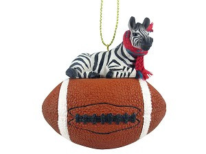 Zebra on Football Christmas Ornament – Hand-Painted Stone Resin