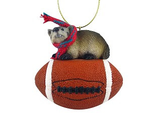Badger on Football Christmas Ornament – Hand-Painted Stone Resin