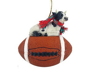 Holstein Bull on Football Christmas Ornament – Hand-Painted Stone Resin