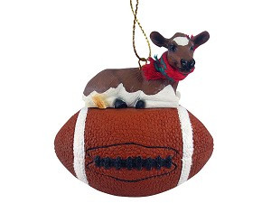 Guernsey Cow on Football Christmas Ornament – Hand-Painted Stone Resin