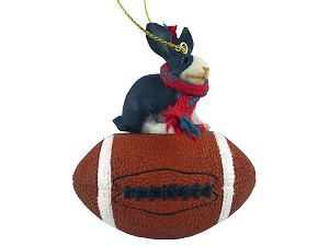 Black & White Rabbit on Football Christmas Ornament – Hand-Painted Stone Resin
