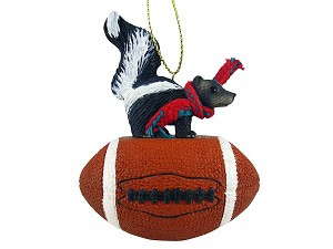 Skunk on Football Hanging Ornament – Hand-Painted Stone Resin