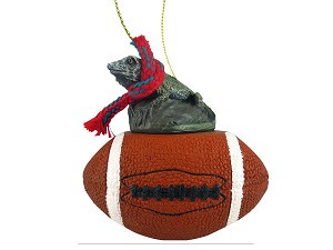 Iguana on Football Christmas Ornament – Hand-Painted Stone Resin