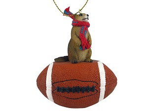 Prairie Dog on Football Christmas Ornament – Hand-Painted Stone Resin