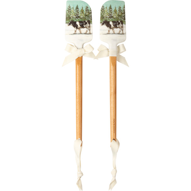 Double Sided Silicone Spatula - Farmhouse Dairy Cow In Snowy Pines Field from Primitives by Kathy